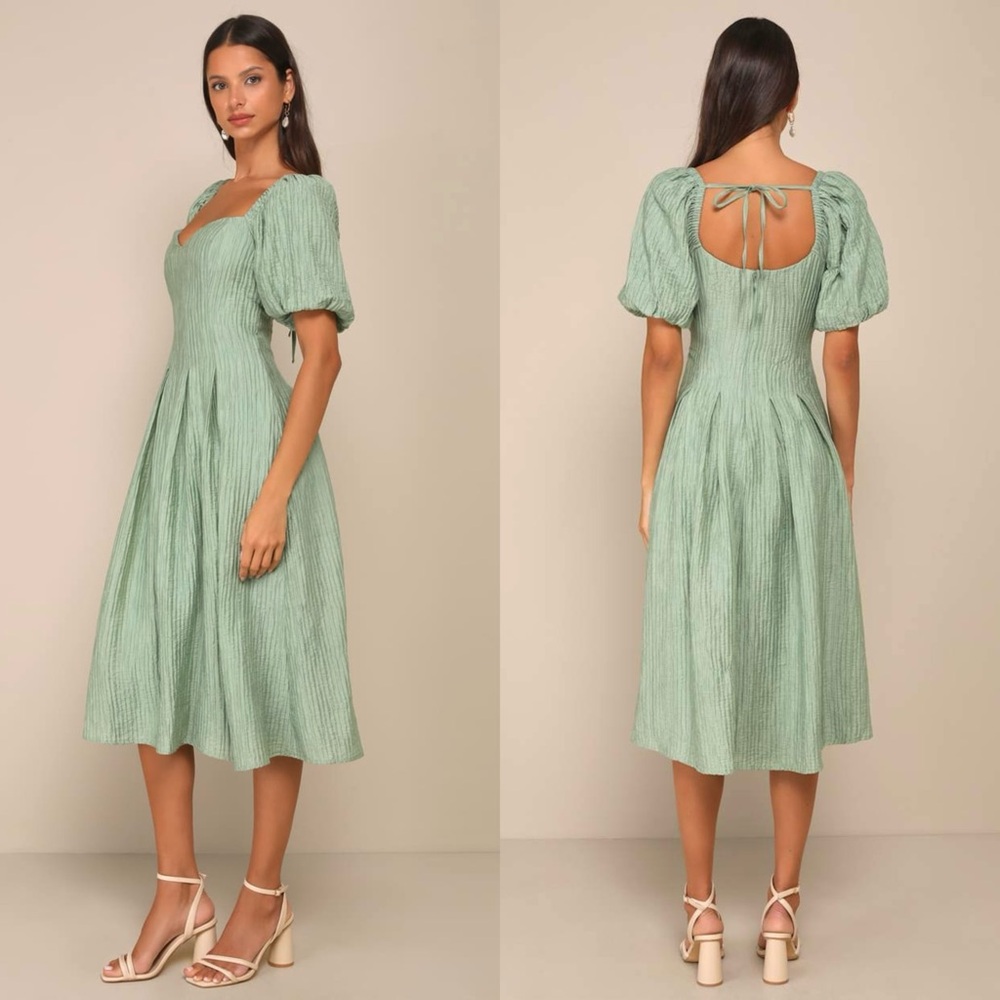 LULUS Sweetheart Neck Puff Short Sleeve Pleated Babydoll Princesscore Dress‎ S - Picture 3 of 6